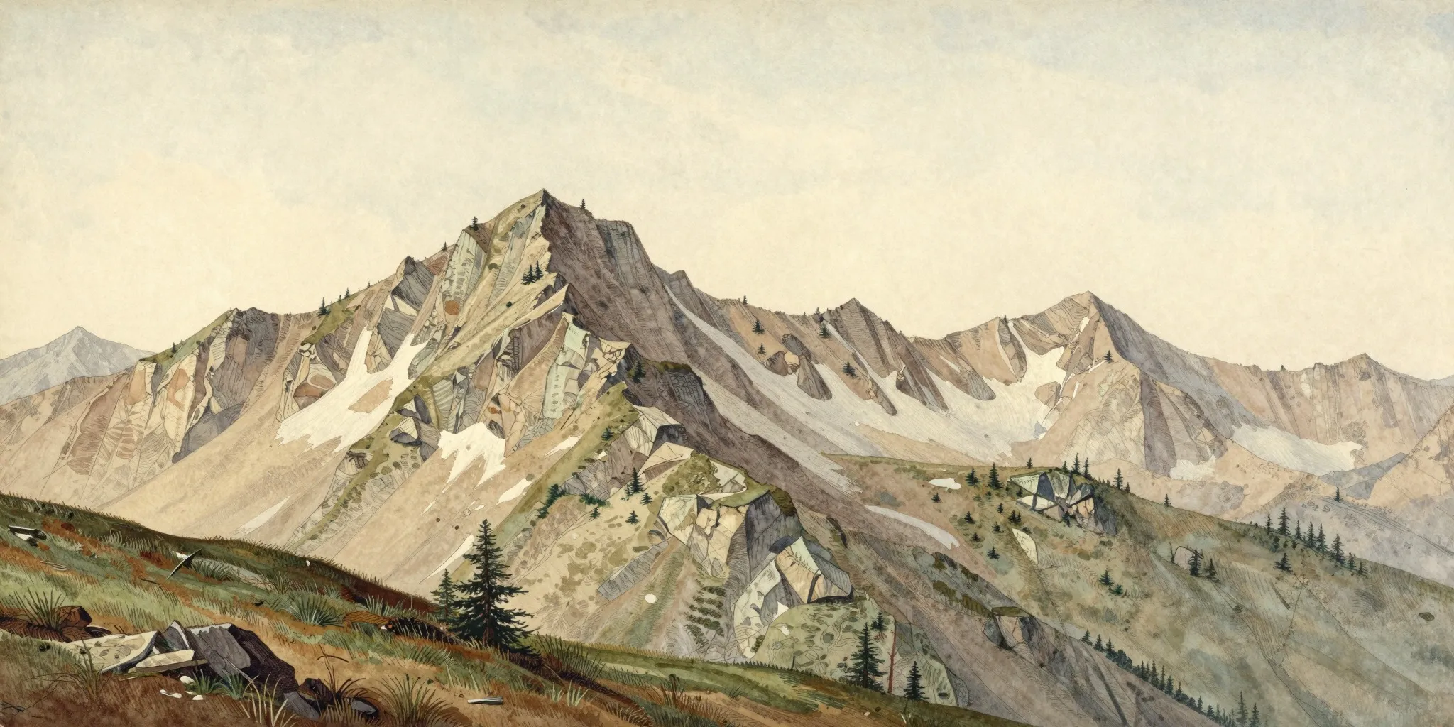 Watercolour of a mountain habitat.